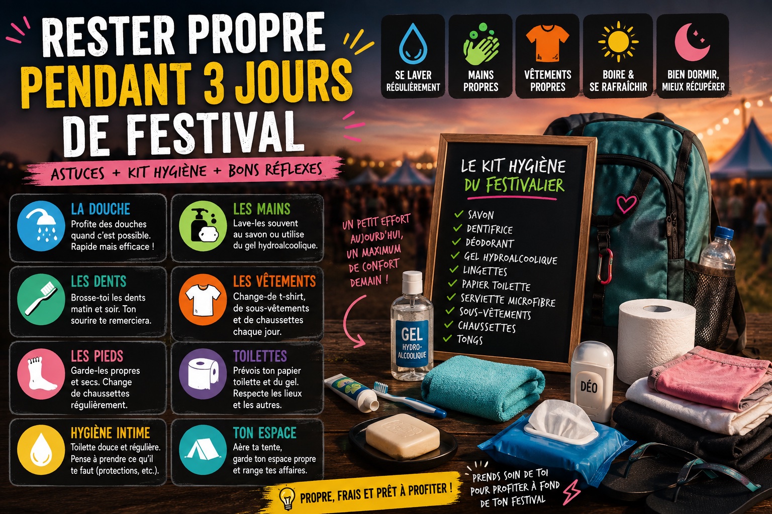 comment rester propre en 3 jours de festival