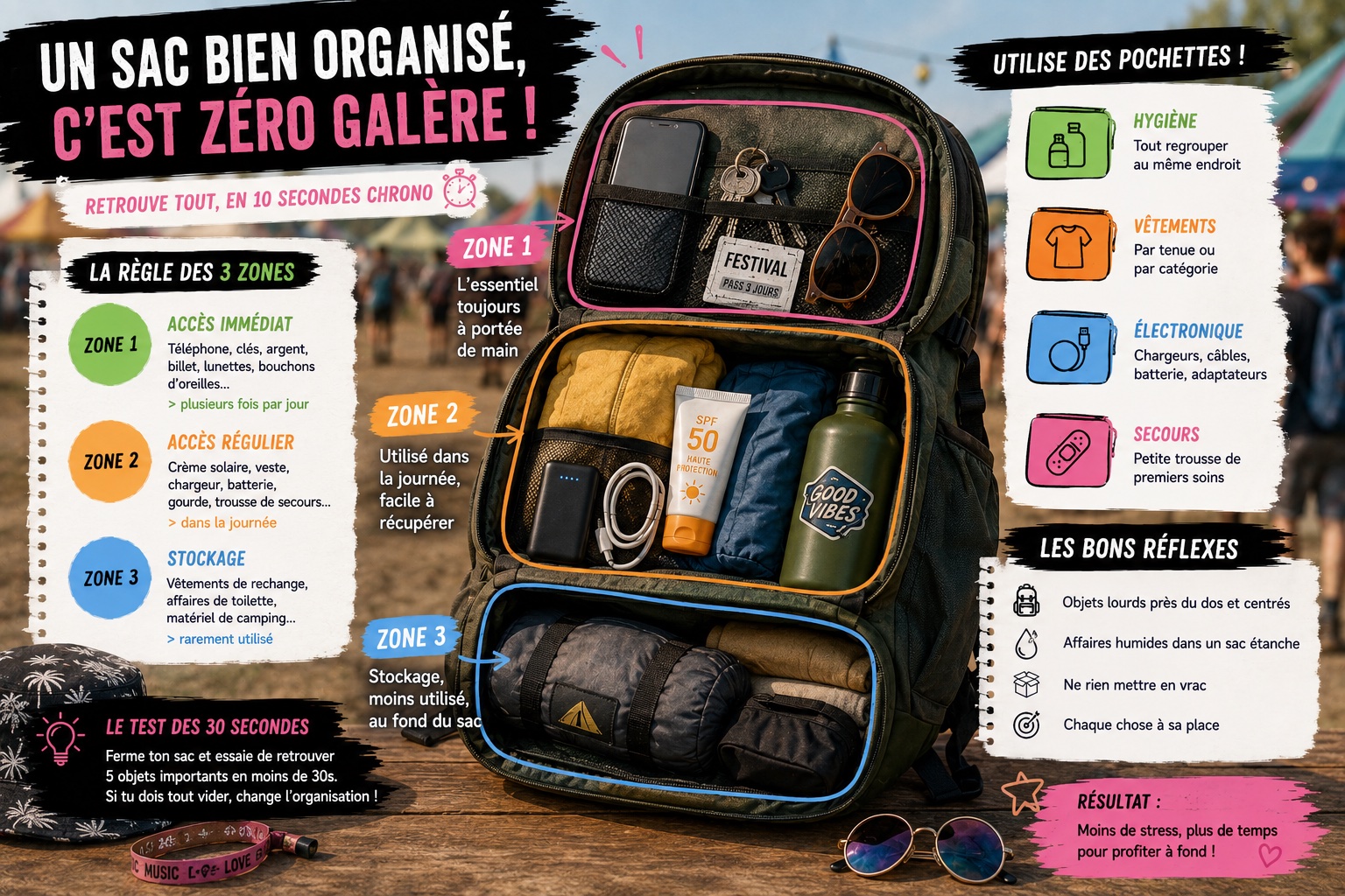comment organiser son sac en festival