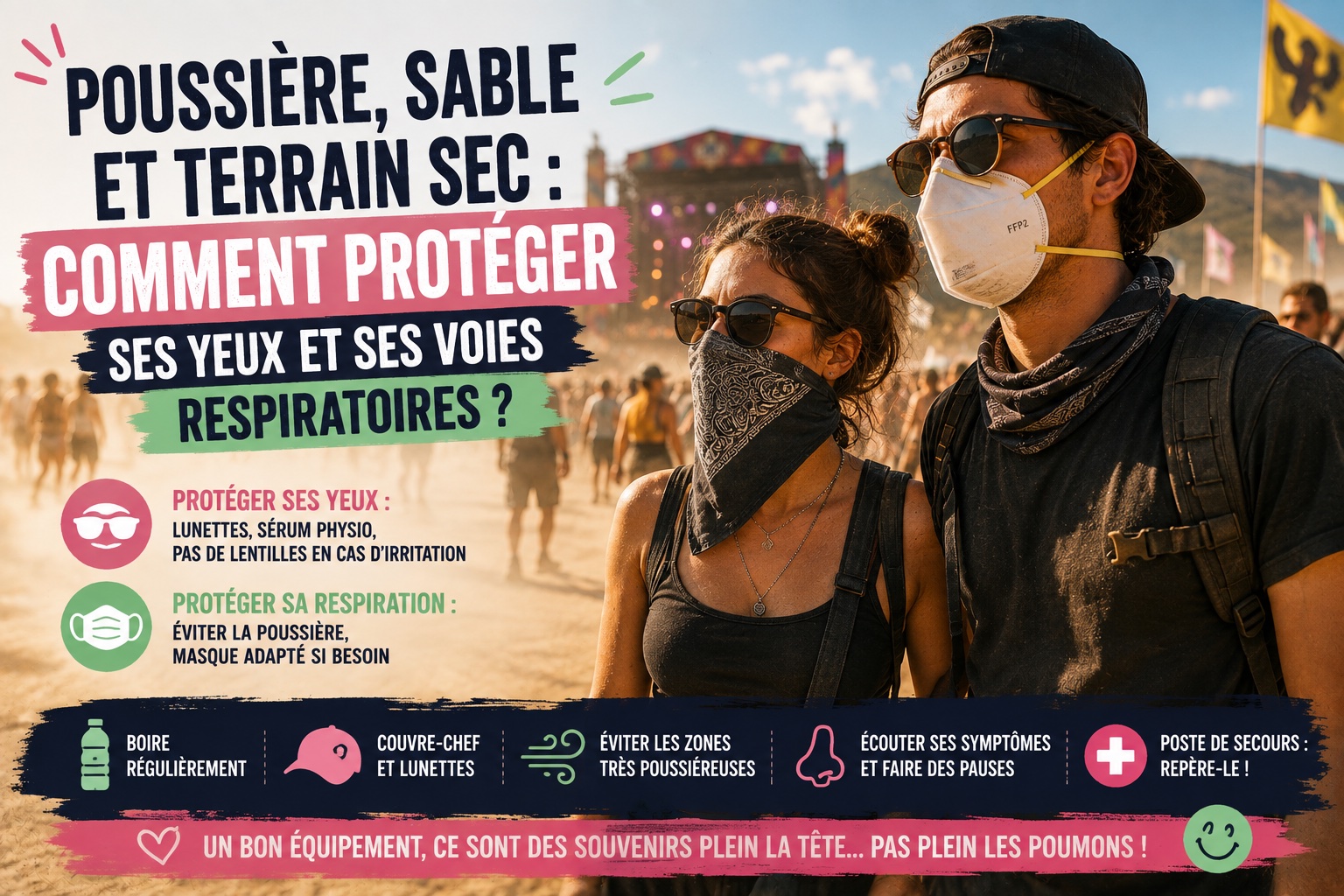 protéger ses voies respiratoires de la poussière et du sable en festival