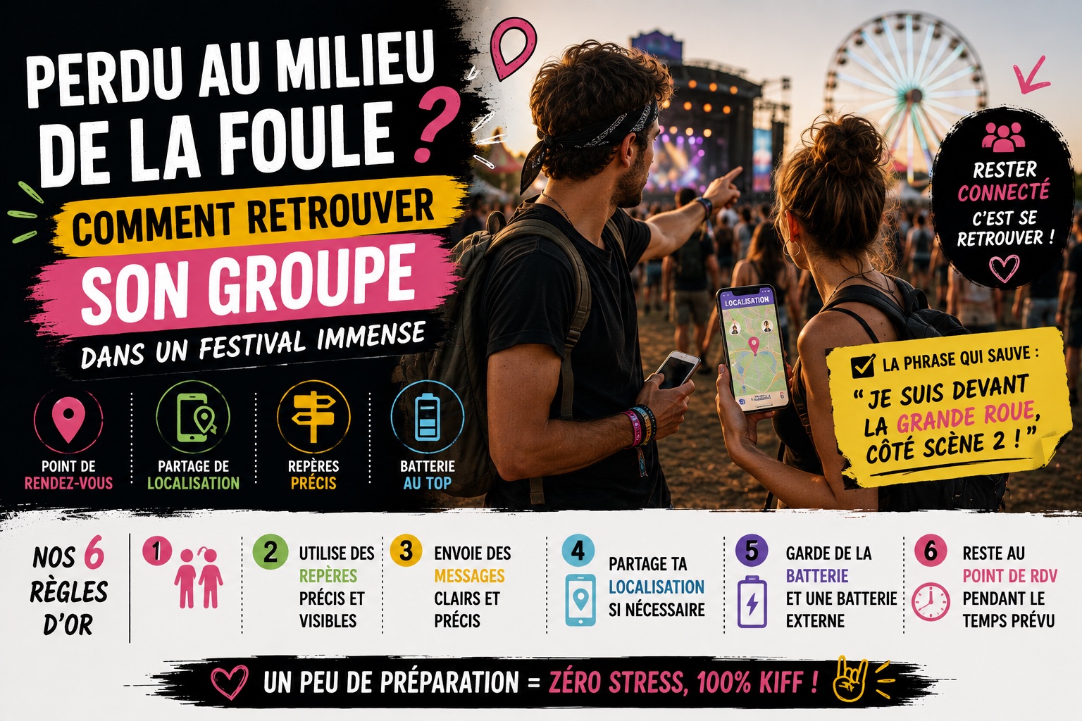 retrourver son groupe d'amis en festival